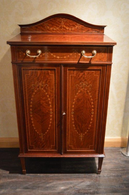 A Mahogany & Marquetry Inlaid Edwardian Period Music Cabinet