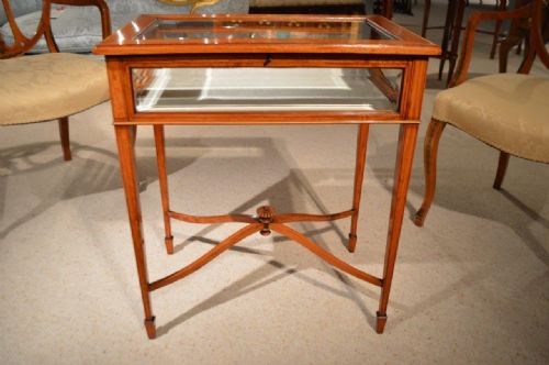fig 1. A Beautiful Satinwood Bevelled Glass Edwardian Period Bijouterie Table/Cabinet