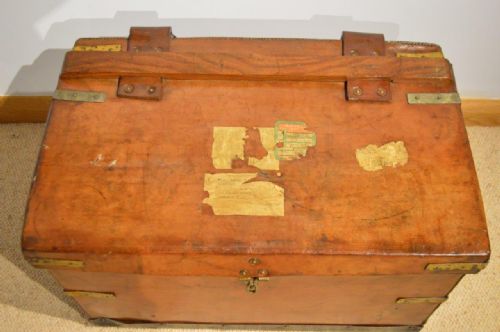 fig 1. A Rare Leather & Brass Bound English Antique Campaign Chest