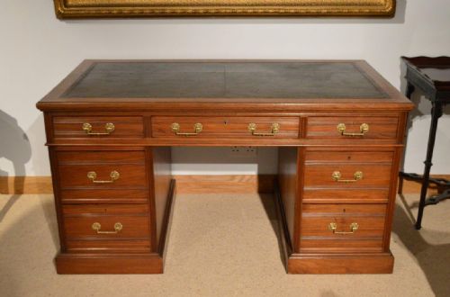 fig 1. A Quality Walnut Victorian Aesthetic Period Antique Pedestal Desk