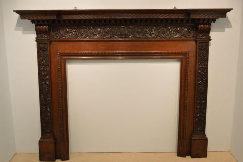A Carved Oak Victorian Period Antique Fire Surround