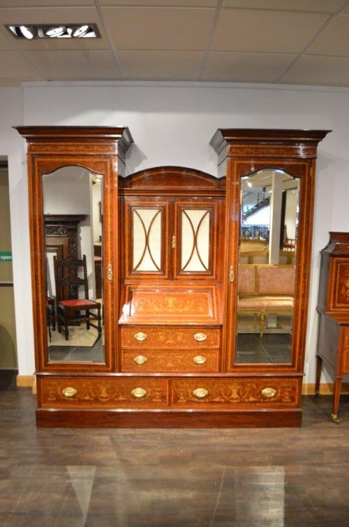 A Mahogany Inlaid Edwardian Period Antique Wardrobe