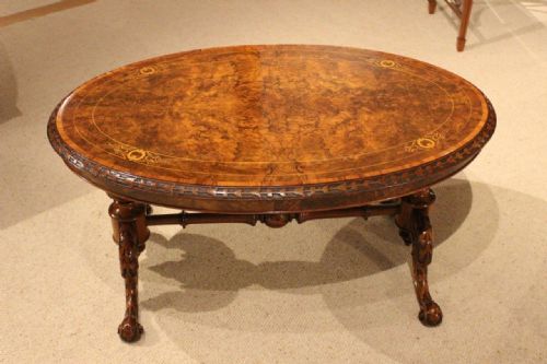 A Beautiful Burr Walnut Inlaid Victorian Period Antique Coffee Table (Adapted)