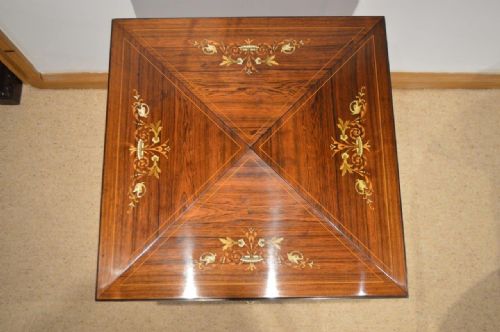 fig 1. A Beautiful Rosewood & Marquetry Inlaid Late Victorian Period Envelope Card/Games Table