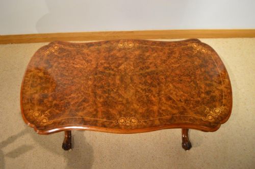 fig 1. A Beautiful Burr Walnut & Marquetry Inlaid Victorian Period Antique Coffee Table