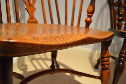 fig 1. A Near Pair Of Yew Wood Mid 19th Century Windsor Arm Chairs