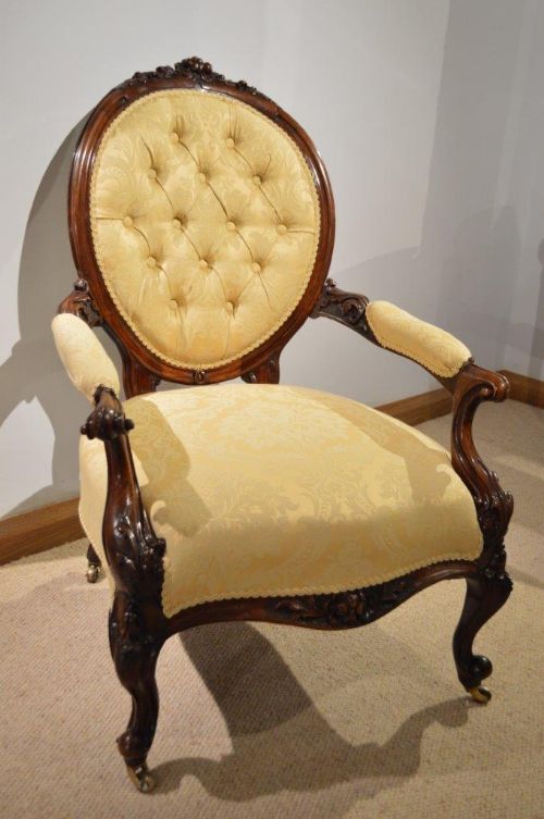 A Beautiful Rosewood Victorian Period Open Armchair