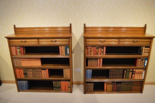 fig 1. A Good & Rare Pair Of Oak Open Bookcases By Gillows Of Lancaster