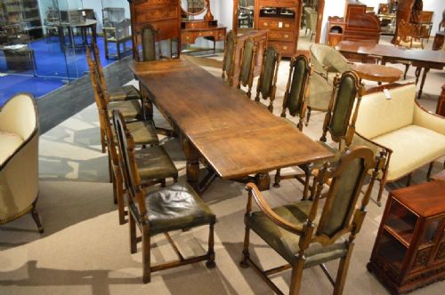 fig 1. An Oak Jacobean Style Refectory Table & Set 12 Oak Dining Chairs