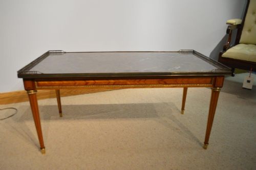 A 1920s French Kingwood & Mahogany Marble Top Coffee Table