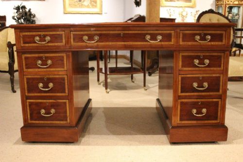 fig 1. A Superb Quality Mahogany & Satinwood Inlaid Edwardian Period Pedestal Desk