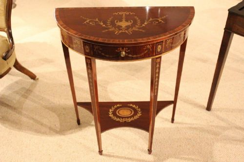 A Fine Quality Mahogany Inlaid Late Victorian Demi Lune Side Table