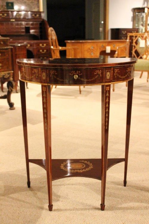 fig 1. A Fine Quality Mahogany Inlaid Late Victorian Demi Lune Side Table