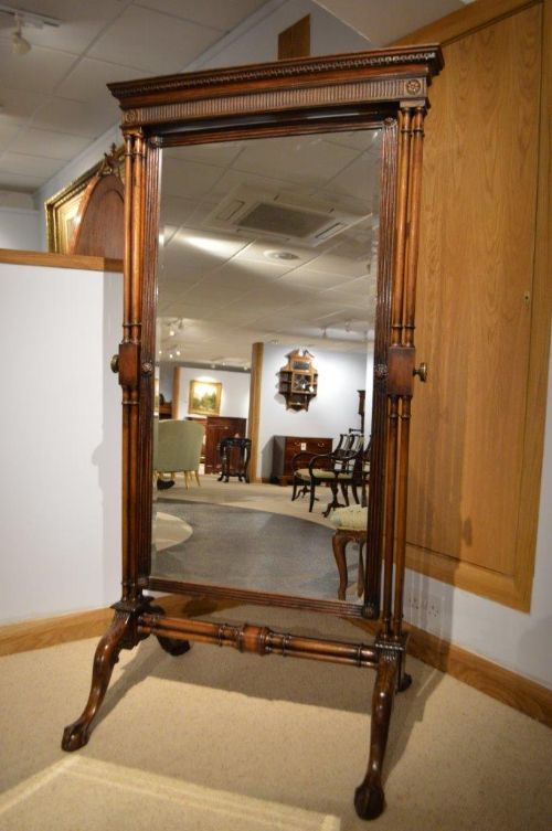 A Mahogany Chippendale Revival Antique Cheval Mirror
