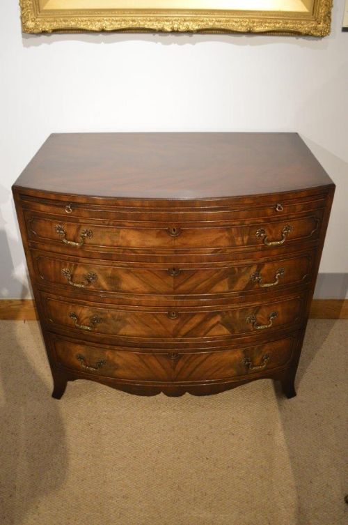 fig 1. A Mahogany Regency Style Bow Front Antique Bachelors Drawers