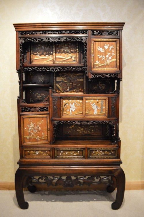 A Japanese Gold Lacquered & On-laid Shodana Meiji Period