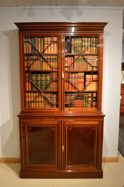 A Stunning Quality Mahogany Inlaid Edwardian Period Bookcase by Maple & Co