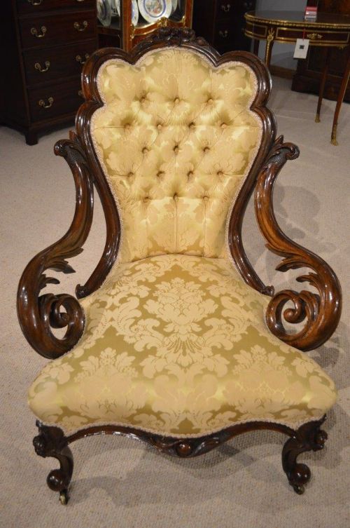 A Walnut Victorian Period Antique Open Armchair