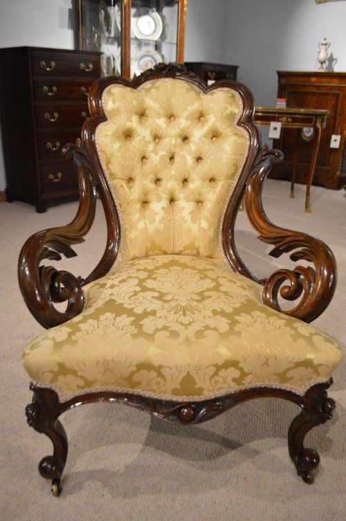 fig 1. A Walnut Victorian Period Antique Open Armchair