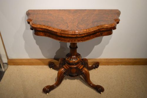 A Stunning Quality Burr Walnut Victorian Period Fold Over Card/games Table