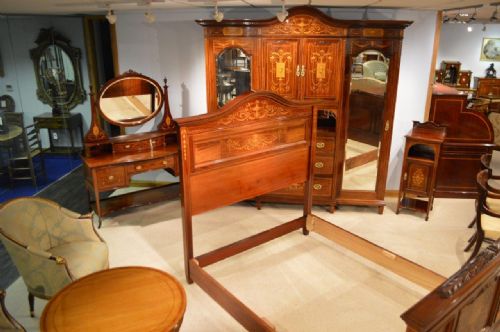 A Rare Mahogany Inlaid Late Victorian Period Bedroom Suite