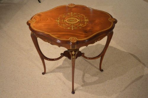 A Pretty Mahogany & Marquetry Inlaid Late Victorian Period Antique Occasional Table
