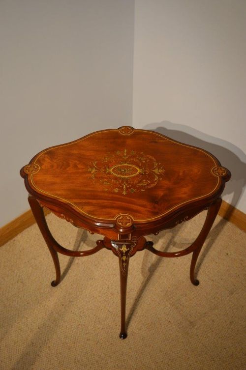 fig 1. A Pretty Mahogany & Marquetry Inlaid Late Victorian Period Antique Occasional Table