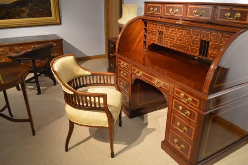 A Mahogany Inlaid Edwardian Period Antique Desk/tub Armchair