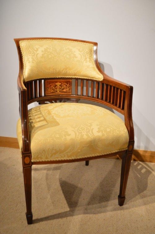 fig 1. A Mahogany Inlaid Edwardian Period Antique Desk/Tub Armchair