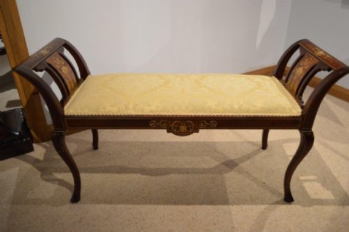 A Beautiful Mahogany Inlaid Edwardian Period Antique Window Seat/stool