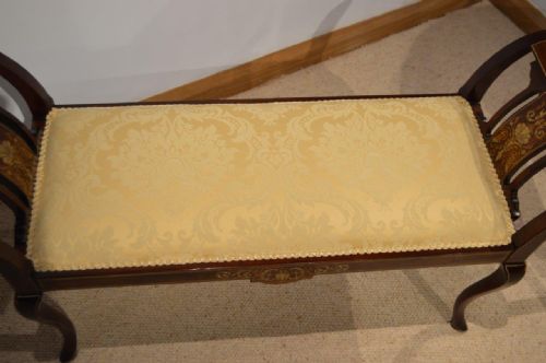 fig 1. A Beautiful Mahogany Inlaid Edwardian Period Antique Window Seat/Stool