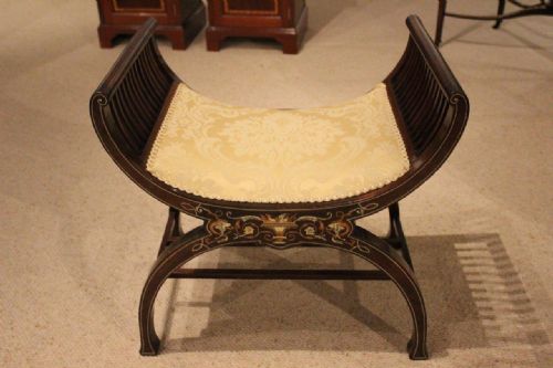 fig 1. A Mahogany & Marquetry Inlaid Late Victorian Period X Framed Stool