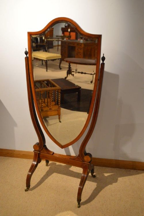A Beautiful Mahogany Inlaid Edwardian Period Cheval/dressing Mirror
