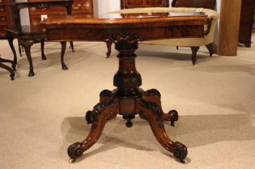 fig 1. A Fine Burr Walnut Victorian Period Fold Over Games Table