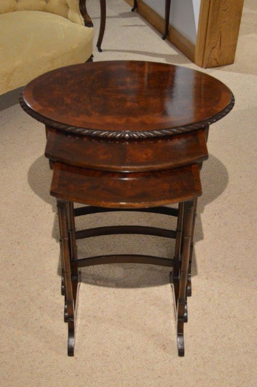 A Mahogany & Burr Walnut Edwardian Period Antique Nest of Tables