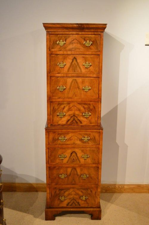 A Slim Walnut George I Style Chest on Chest