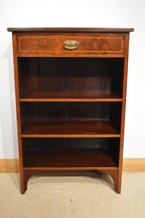 fig 1. A Mahogany Inlaid Edwardian Period Antique Open Bookcase