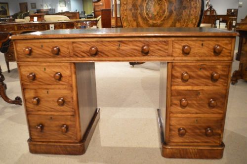 fig 1. A Walnut Victorian Period Antique Pedestal Desk