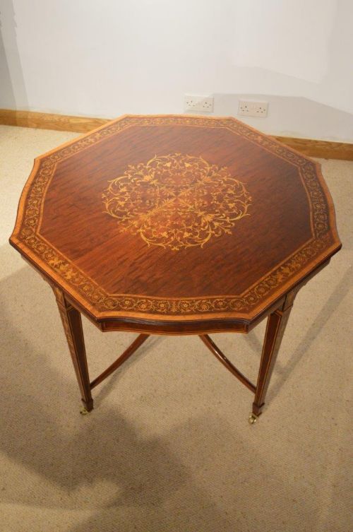 A Beautiful Mahogany Inlaid Late Victorian Period Octagonal Table