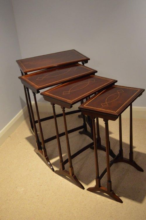 fig 1. A Beautiful Mahogany Inlaid Edwardian Period Nest Of Tables