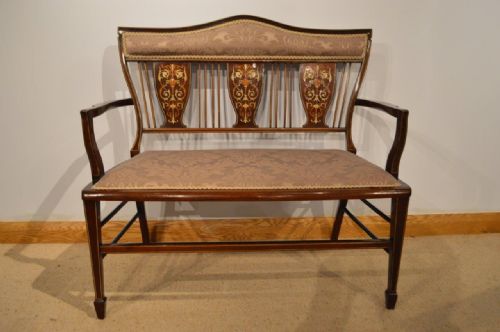 A Beautiful Mahogany & Marquetry Inlaid Edwardian Period Settee