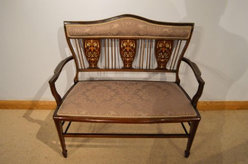 fig 1. A Beautiful Mahogany & Marquetry Inlaid Edwardian Period Settee