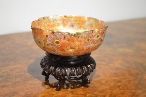 A Fine Quality Japanese Milliefiori Satsuma Bowl on Stand