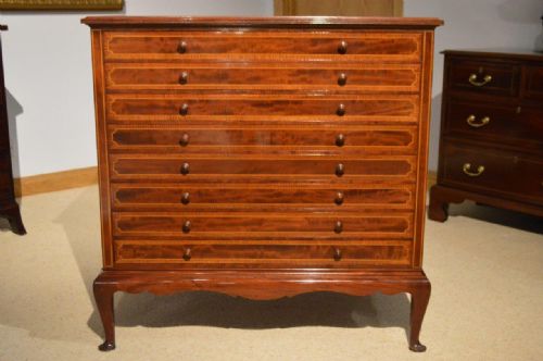 A Stunning & Rare Mahogany Inlaid Edwardian Period Architect/folio Chest by Maple & Co