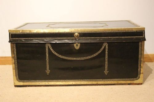 fig 1. A Leather & Brass Mounted 19th Century Camphor Trunk/Coffee Table