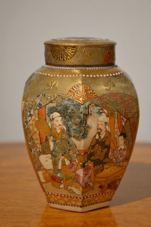A Meiji Period Japanese Satsuma Tea Canister & Lid
