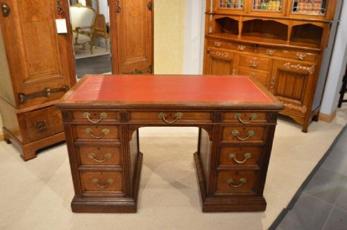 An Oak Late Victorian Period Pedestal Desk by Gillows of Lancaster