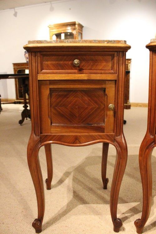 fig 1. A Good Pair Of Walnut French Antique Bedside Cabinets/Cupboards