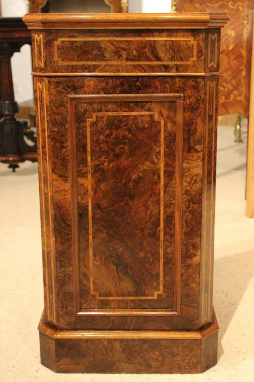 A Burr Walnut Victorian Period Walnut & Kingwood Antique Bedside Cabinet