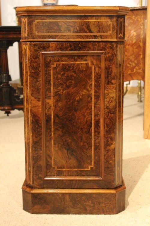 fig 1. A Burr Walnut Victorian Period Walnut & Kingwood Antique Bedside Cabinet